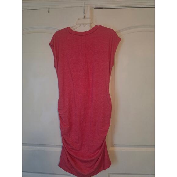 Sundry Red Ruched Lined Midi Dress Stretchy Size 4  - Great Condition Flattering - Picture 4 of 5